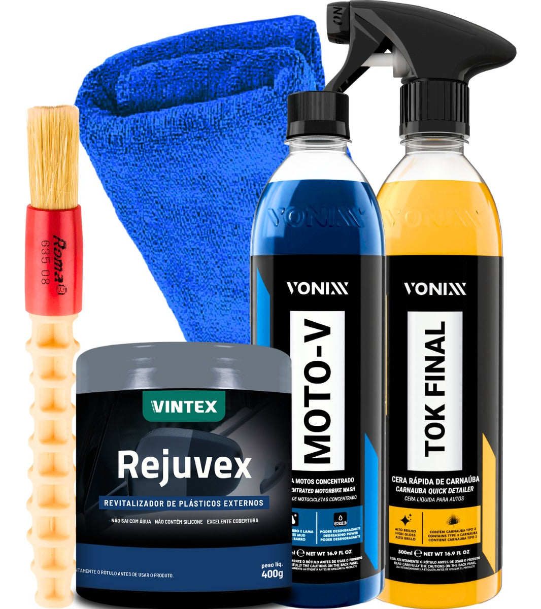 Kit Limpeza Detalhamento Motos Cera Shampoo Rejuvex Vonixx