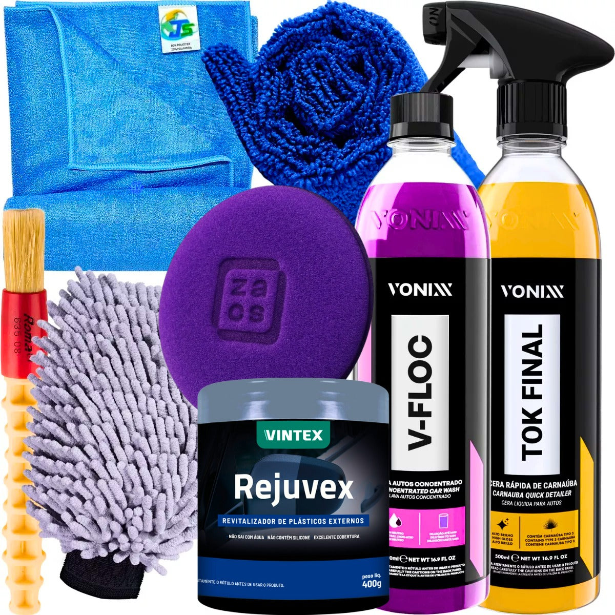 Kit Para Lavar Moto Shampoo Cera Tok Final Luva Pano Vonixx